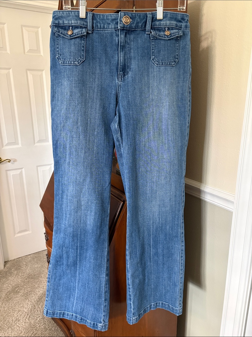 *Talbots Classic Jean Trouser Wide Leg Jean Medium Blue Pockets Status Buttons
